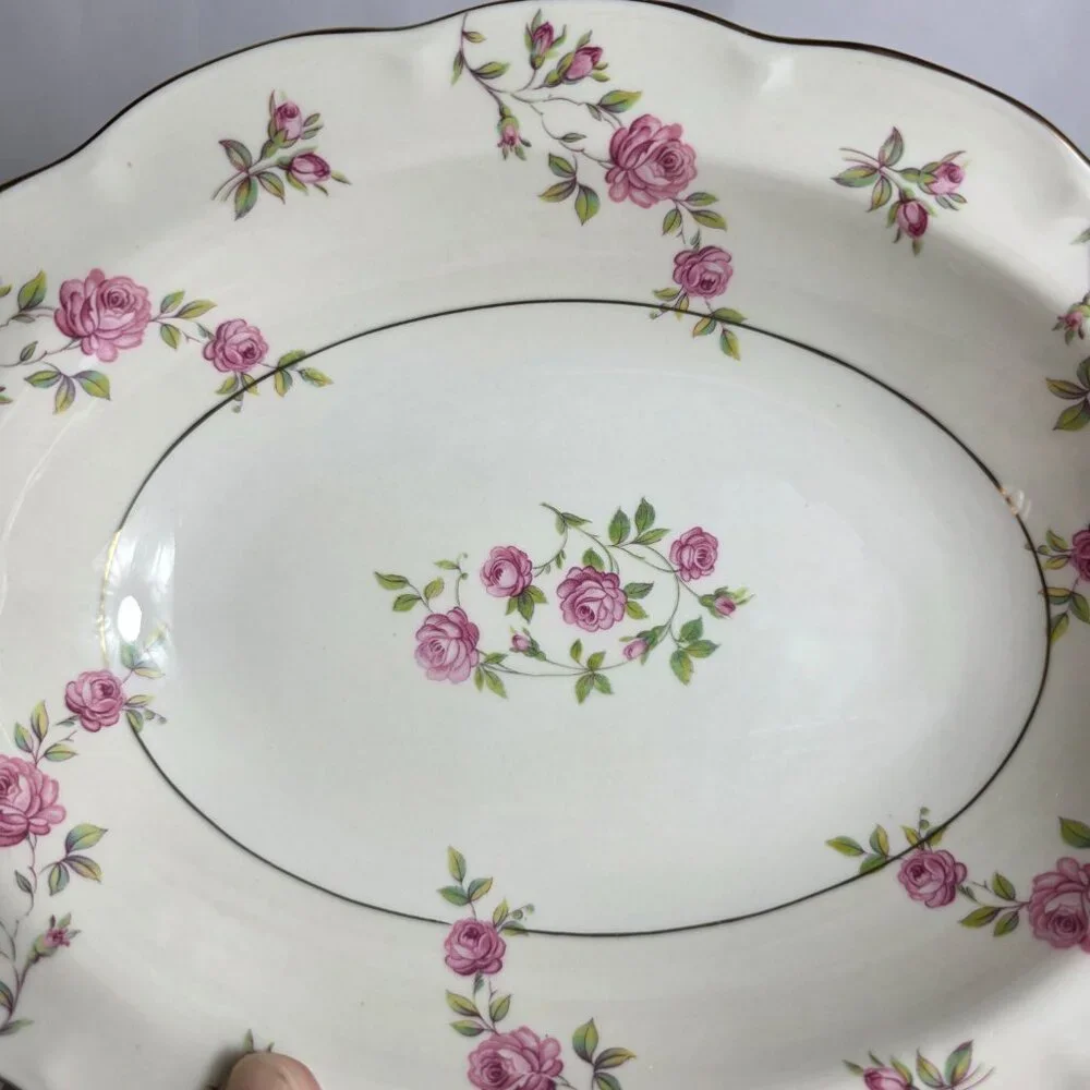 Theodore Haviland Delaware New York Oval Serving Bowl Ivory with Pink Roses